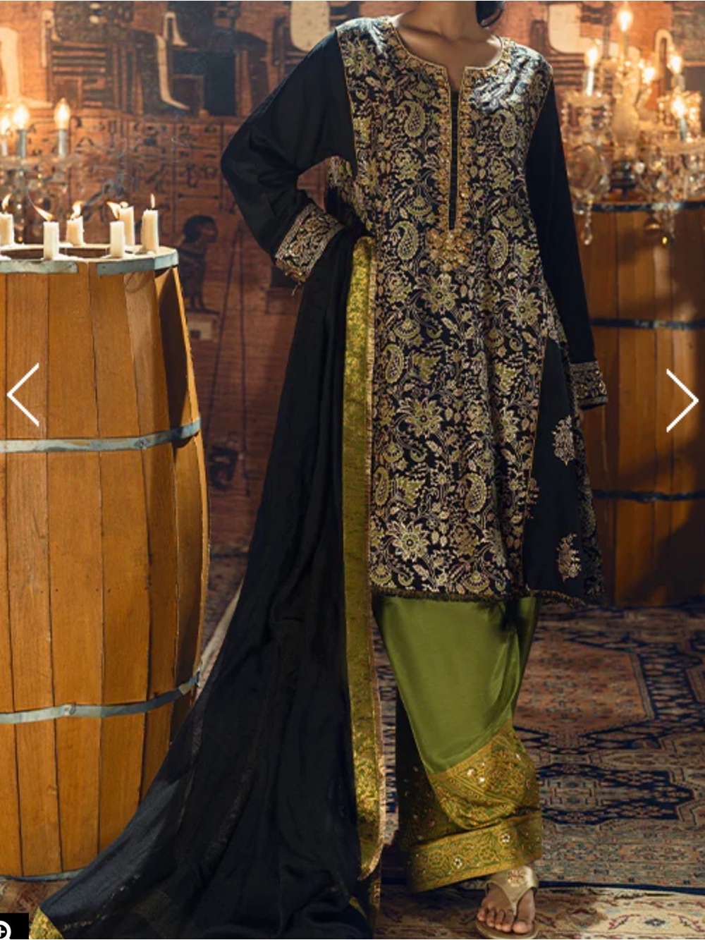 Brand New!! Embroidered Black & Olive Green Pakistani Salwar Kameez